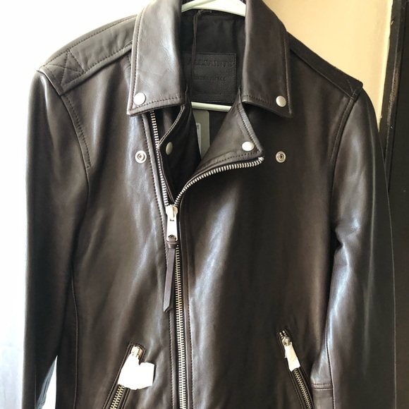 All Saints Brown Leather Biker Jacket - NWT - XS - Picture 1 of 13